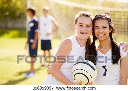 Members Of Female High School Soccer Team View Large Photo Image Stock Photo - Members Of Female High School Soccer Team. Fotosearch