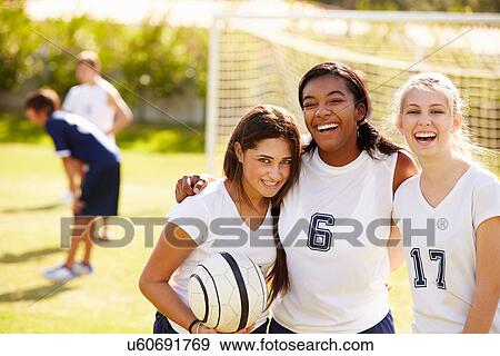 Members Of Female High School Soccer Team View Large Photo Image Stock Photo - Members Of Female High School Soccer Team. Fotosearch