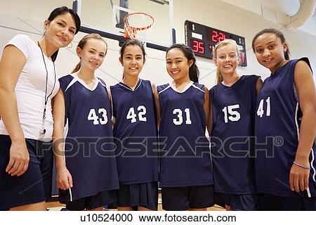 Members Of Female High School Basketball Team With Coach View Large Photo Image Stock Image - Members Of Female High School Basketball Team With Coach. Fotosearch