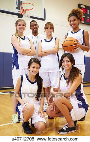 Members Of Female High School Basketball Team With Coach View Large Photo Image Stock Photo - Members Of Female High School Basketball Team With Coach. Fotosearch
