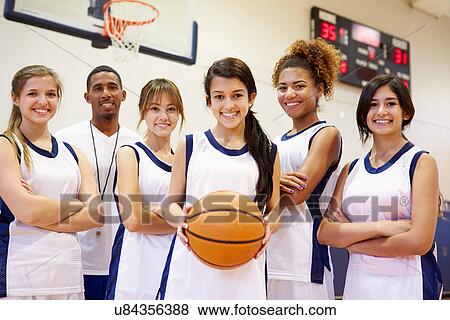 Members Of Female High School Basketball Team With Coach View Large Photo Image Stock Photo - Members Of Female High School Basketball Team With Coach. Fotosearch