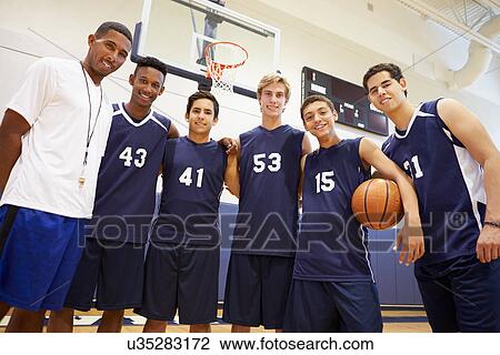 Members Of Male High School Basketball Team With Coach View Large Photo Image Stock Image - Members Of Male High School Basketball Team With Coach. Fotosearch