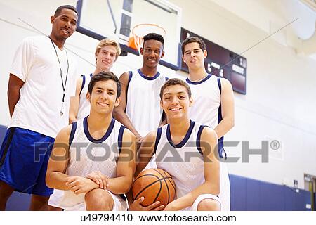 Members Of Male High School Basketball Team With Coach View Large Photo Image Stock Image - Members Of Male High School Basketball Team With Coach. Fotosearch