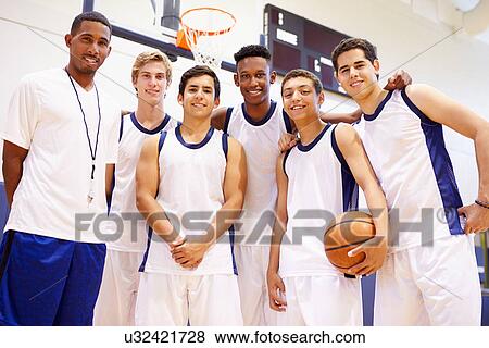 Members Of Male High School Basketball Team With Coach View Large Photo Image Stock Photo - Members Of Male High School Basketball Team With Coach. Fotosearch