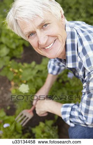 Stock Photo - Mid age man gardening. Fotosearch