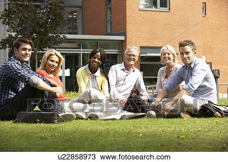 Mixed group of students outside college View Large Photo Image Stock Image - Mixed group of students outside college. Fotosearch