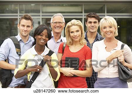 Mixed group of students outside college View Large Photo Image Stock Image - Mixed group of students outside college. Fotosearch