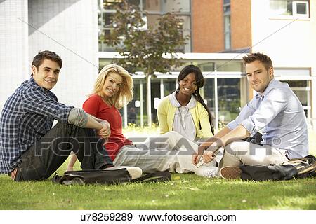 Stock Photo - Mixed group of students outside college. Fotosearch