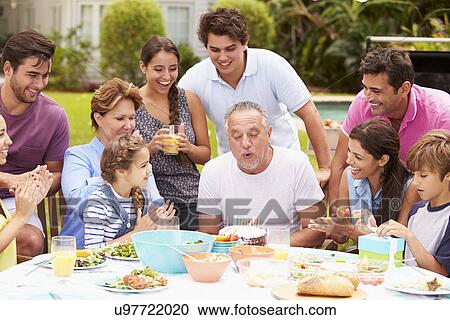 Multi Generation Family Celebrating Birthday In Garden View Large Photo Image Stock Image - Multi Generation Family Celebrating Birthday In Garden. Fotosearch