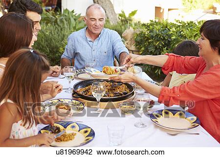 Multi Generation Family Enjoying Meal On Terrace Together View Large Photo Image Stock Image - Multi Generation Family Enjoying Meal On Terrace Together. Fotosearch