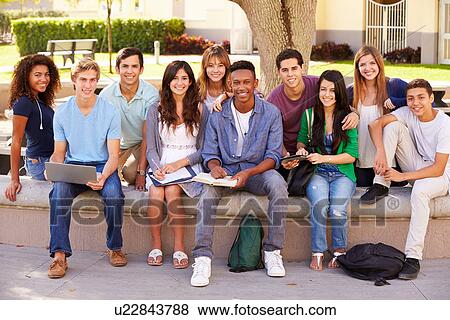 Stock Photo - Outdoor Portrait Of High School Students On Campus. Fotosearch
