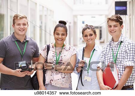 Portrait Of College Students Standing In Hallway View Large Photo Image Stock Photo - Portrait Of College Students Standing In Hallway. Fotosearch