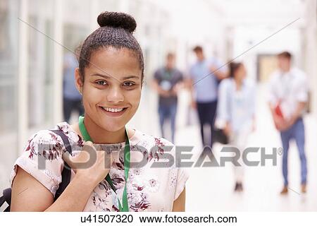 Portrait Of Female College Student In Hallway View Large Photo Image Stock Image - Portrait Of Female College Student In Hallway. Fotosearch