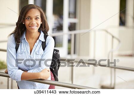 Portrait Of Female High School Student Outdoors View Large Photo Image Stock Image - Portrait Of Female High School Student Outdoors. Fotosearch
