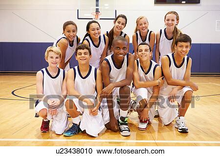 Stock Image - Portrait Of High School Sports Team In Gym . Fotosearch