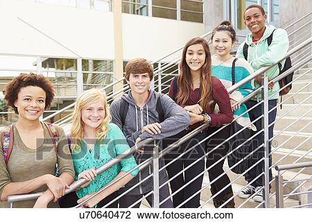 Portrait Of High School Students Standing Outside Building View Large Photo Image Stock Image - Portrait Of High School Students Standing Outside Building. Fotosearch