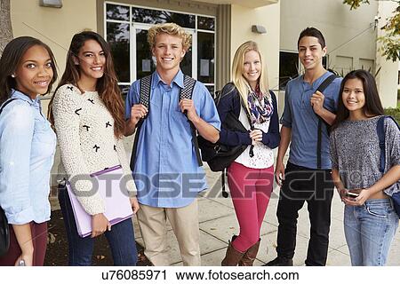 Portrait Of High School Students Standing Outside Building View Large Photo Image Stock Image - Portrait Of High School Students Standing Outside Building. Fotosearch