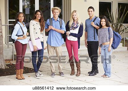 Portrait Of High School Students Standing Outside Building View Large Photo Image Stock Image - Portrait Of High School Students Standing Outside Building. Fotosearch