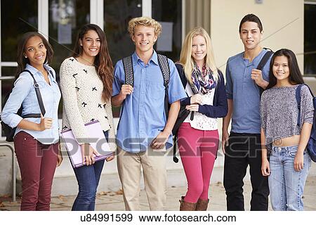 Stock Photo - Portrait Of High School Students Standing Outside Building. Fotosearch