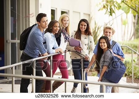 Portrait Of High School Students Standing Outside Building View Large Photo Image Stock Photograph - Portrait Of High School Students Standing Outside Building. Fotosearch