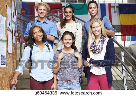 Portrait Of High School Students Standing Outside Building View Large Photo Image Stock Photograph - Portrait Of High School Students Standing Outside Building. Fotosearch
