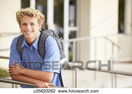 Portrait Of Male High School Student Outdoors View Large Photo Image Stock Image - Portrait Of Male High School Student Outdoors. Fotosearch