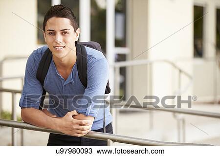 Portrait Of Male High School Student Outdoors View Large Photo Image Stock Image - Portrait Of Male High School Student Outdoors. Fotosearch