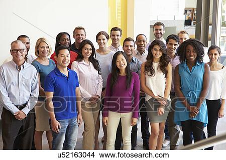 Picture - Portrait Of Multi-Cultural Office Staff Standing In Lobby. Fotosearch