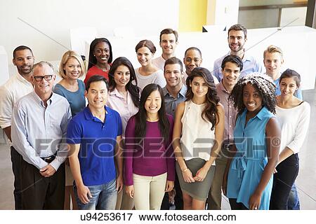 Portrait Of Multi-Cultural Office Staff Standing In Lobby View Large Photo Image Stock Photo - Portrait Of Multi-Cultural Office Staff Standing In Lobby. Fotosearch