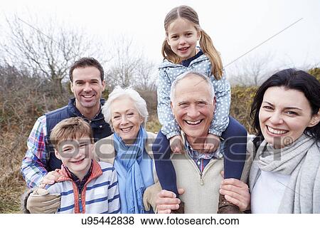 Portrait Of Multi Generation Family On Countryside Walk View Large Photo Image Stock Photo - Portrait Of Multi Generation Family On Countryside Walk. Fotosearch