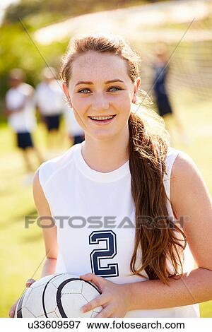 Portrait Of Player In Female High School Soccer Team View Large Photo Image Stock Photo - Portrait Of Player In Female High School Soccer Team. Fotosearch