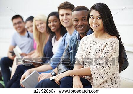 Portrait Of University Students Outdoors On Campus View Large Photo Image Stock Photo - Portrait Of University Students Outdoors On Campus. Fotosearch