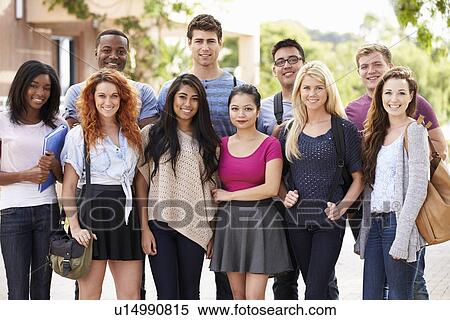 Stock Photography - Portrait Of University Students Outdoors On Campus. Fotosearch