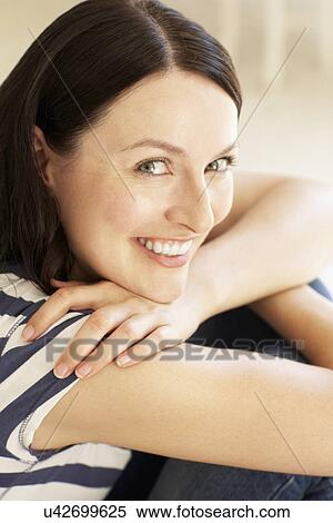 Portrait woman indoors View Large Photo Image Stock Photography - Portrait woman indoors. Fotosearch