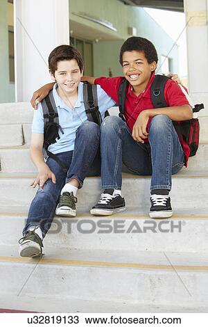 Stock Image - Pre teen boys at school. Fotosearch