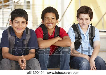 Picture - Pre teen boys in school. Fotosearch