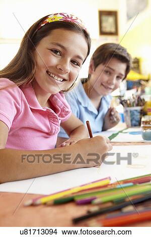 Pre teen children in art class View Large Photo Image Picture - Pre teen children in art class. Fotosearch