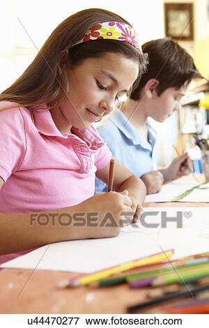 Pre teen children in art class View Large Photo Image Stock Photo - Pre teen children in art class. Fotosearch