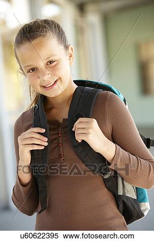 Stock Photography - Pre teen girl at school. Fotosearch