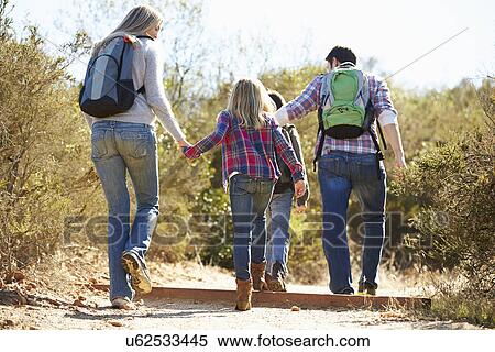 Rear View Of Family Hiking In Countryside Wearing Backpacks View Large Photo Image Stock Photography - Rear View Of Family Hiking In Countryside Wearing Backpacks. Fotosearch