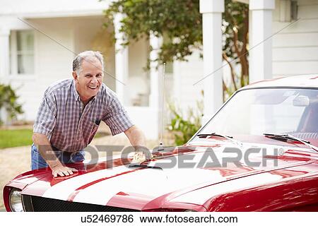 Retired Senior Man Cleaning Restored Car View Large Photo Image Stock Photograph - Retired Senior Man Cleaning Restored Car. Fotosearch