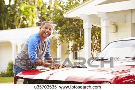 Retired Senior Man Cleaning Restored Car View Large Photo Image Stock Photography - Retired Senior Man Cleaning Restored Car. Fotosearch