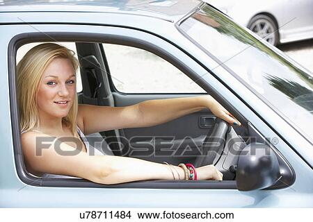 Picture - Teenage girl in car. Fotosearch