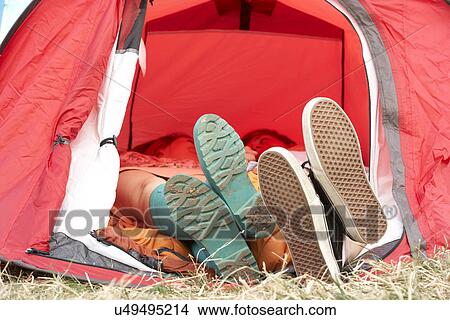Picture - Young couple on camping trip. Fotosearch