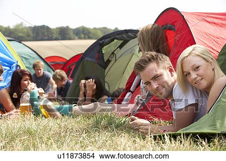 Picture - Young people on camping trip. Fotosearch