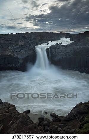 Stock Photo - Aldeyjarfoss summer sunrise. Fotosearch