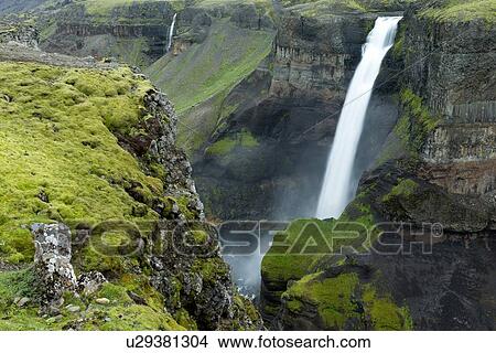 Picture - Iceland waterfall -Haifoss. Fotosearch