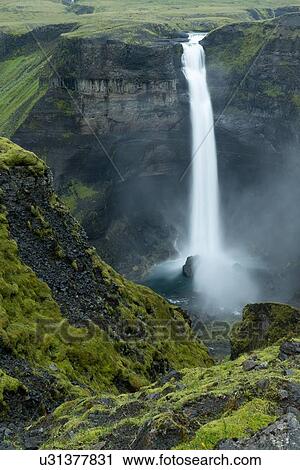 Stock Image - Iceland waterfall -Haifoss. Fotosearch