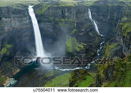 Stock Image - Iceland waterfall -Haifoss. Fotosearch