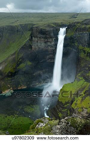 Stock Photo - Iceland waterfall -Haifoss. Fotosearch